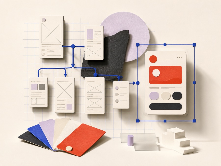Wireframes, screens and a design system coming together